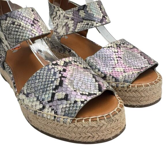 Franco Sarto Oak Metallic Leather Reptile Snake Platform Wedge Espadrille Sandal - Picture 7 of 10